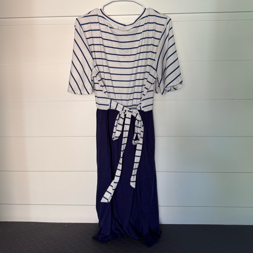 Merokeety Striped Navy and White Dress w/ Pockets, Women’s XL - Picture 3 of 5